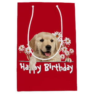 Birthday Golden Retriever op rood Medium Cadeauzakje
