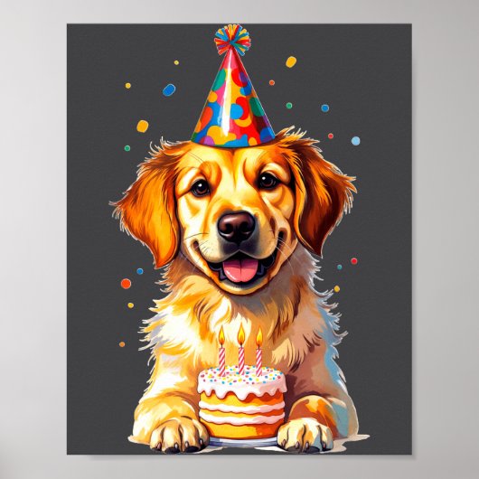 Birthday Golden Retriever, Party Dog  Poster (Voorkant)