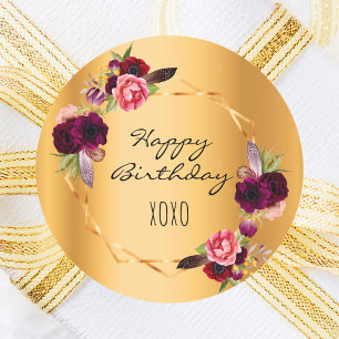 Birthday goudflorale geometrische bogung ronde sticker