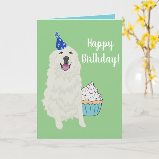 Birthday Great Pyreneeën Mountain Dog Card Kaart (Gele Bloem)