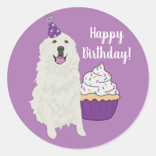 Birthday Great Pyreneeën Mountain Dog Ronde Sticker