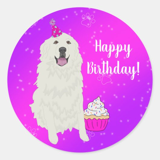 Birthday Great Pyreneeën Ronde Sticker (Voorkant)