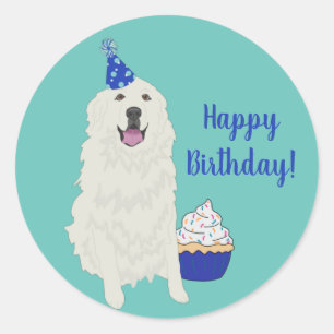 Birthday Great Pyreneeën Ronde Sticker