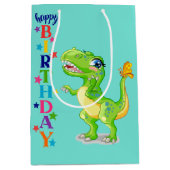 Birthday Green Dino Medium Cadeauzakje (Voorkant)