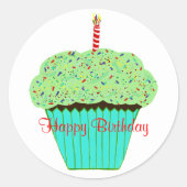 Birthday Green Frosting Chocolate Cupcake Ronde Sticker (Voorkant)