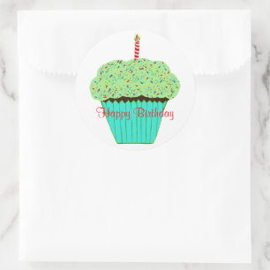 Birthday Green Frosting Chocolate Cupcake Ronde Sticker