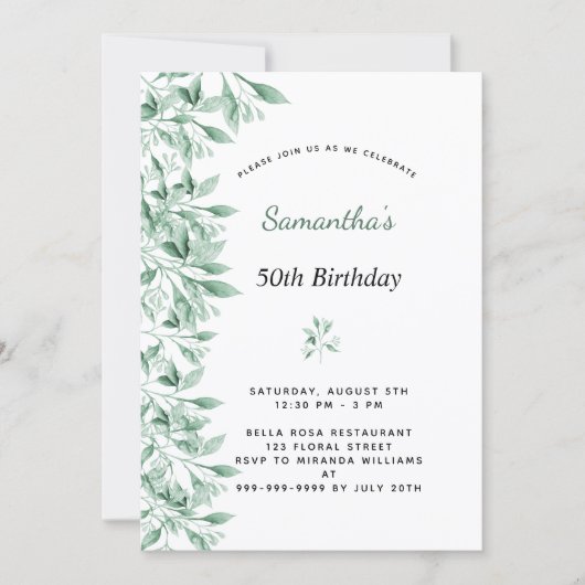 Birthday greenery botanical floral modern chic kaart (Voorkant)