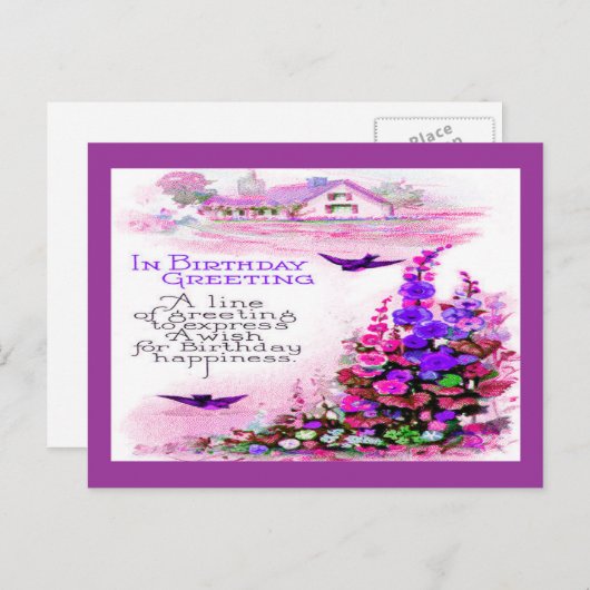 Birthday Greeting with Flowers Briefkaart (Voorkant / Achterkant)