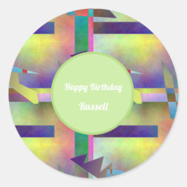 Birthday Greetings Abstract Pattern Stencil Art Ronde Sticker
