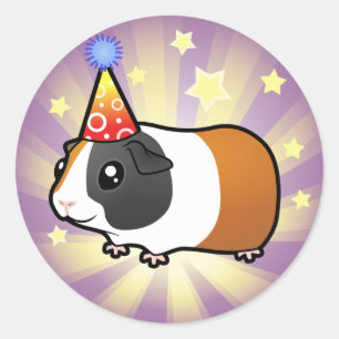Birthday Guinea Pig (glad haar) Ronde Sticker