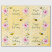 Birthday happy hommels honeycomb florals cadeaupapier (Vlak)