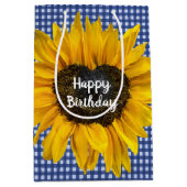 Birthday Heart Sunflower op Gingham Medium Cadeauzakje (Voorkant)