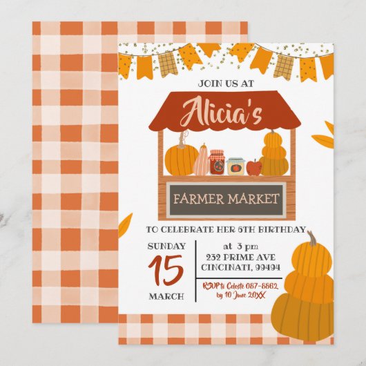 Birthday herfst Market Invitation Kaart (Voorkant / Achterkant)