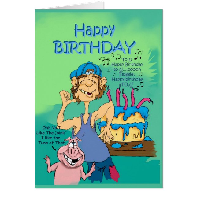 Birthday hillbillie n varken met lied (Voorkant)