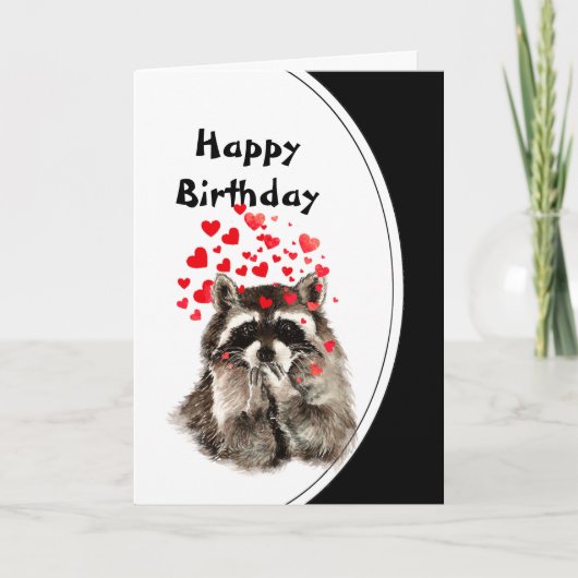 Birthday Hugs & Kisses Funny Raccoon Animal Kaart (Voorkant)