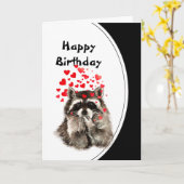 Birthday Hugs & Kisses Funny Raccoon Animal Kaart (Gele Bloem)
