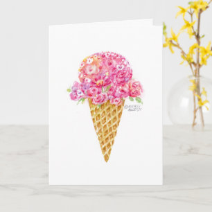 Birthday Ice Cream Cone Flowers Wenskaart Kaart