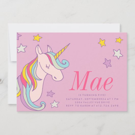BIRTHDAY-INVITATIE VAN MAGISCHE UNICORN KIDS KAART (Voorkant)