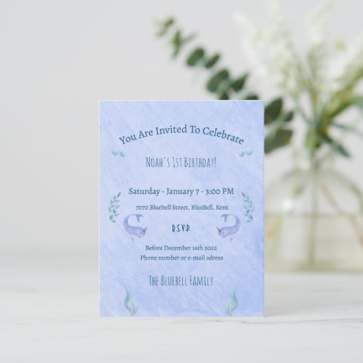 Birthday Invitation (10,8 x 14,2 cm) - Thème océan (Debout devant)
