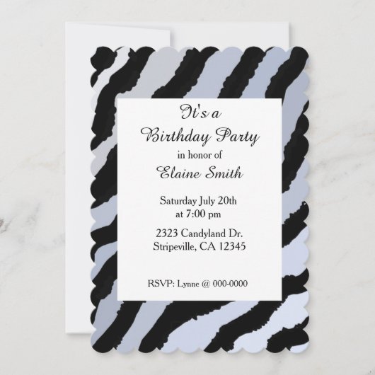 Birthday Invitation Black and Blue Zebra Pattern Kaart (Voorkant)