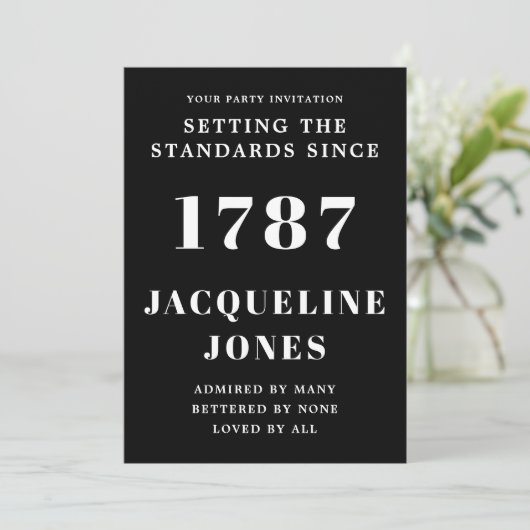 Birthday Invitation Black and White Kaart (Staand voorkant)