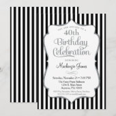 Birthday Invitation Black Silver Adult Kaart (Voorkant / Achterkant)