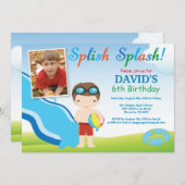 Birthday Invitation Boy Water Slide Pool Kaart (Voorkant / Achterkant)