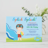 Birthday Invitation Boy Water Slide Pool Kaart (Staand voorkant)