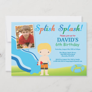 Birthday Invitation Boy Water Slide Pool Kaart