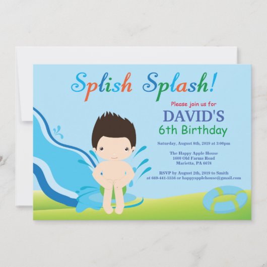 Birthday Invitation Boy Water Slide Pool Kaart (Voorkant)