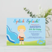 Birthday Invitation Boy Water Slide Pool Kaart (Staand voorkant)