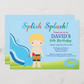Birthday Invitation Boy Water Slide Pool Kaart (Voorkant / Achterkant)