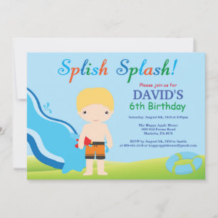 Birthday Invitation Boy Water Slide Pool Kaart
