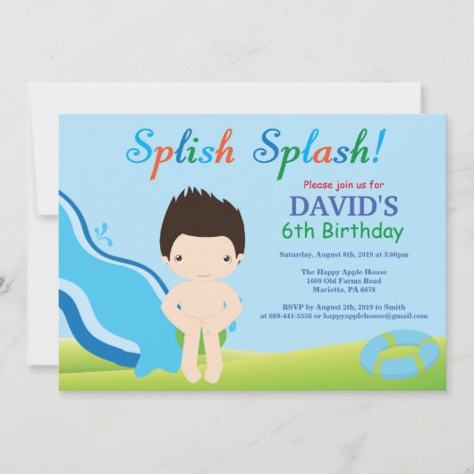 Birthday Invitation Boy Water Slide Pool Kaart (Voorkant)