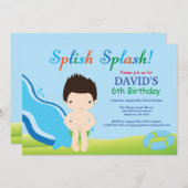 Birthday Invitation Boy Water Slide Pool Kaart (Voorkant / Achterkant)