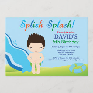 Birthday Invitation Boy Water Slide Pool Kaart