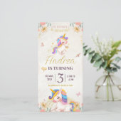 Birthday invitation card. Unicorn for Girls (Debout devant)