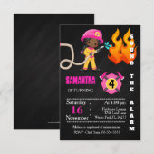 Birthday Invitation Cute Pink Firefighter Kaart (Voorkant / Achterkant)