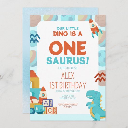 Birthday Invitation – Dino Roar Theme (Devant / Derrière)