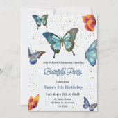Birthday invitation featuring colorful butterflies (Devant)