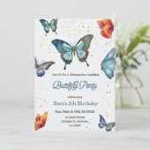Birthday invitation featuring colorful butterflies (Debout devant)