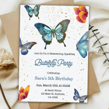 Birthday invitation featuring colorful butterflies
