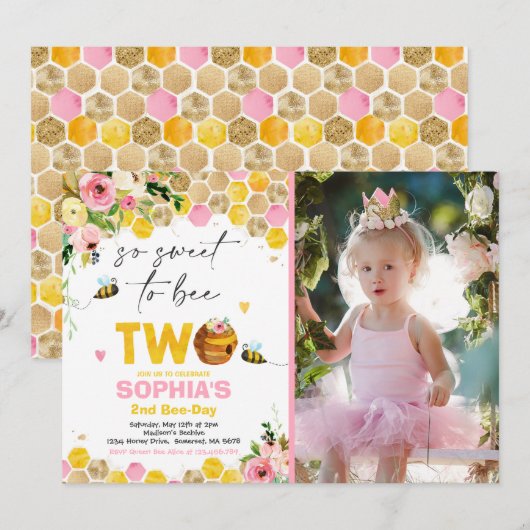 Birthday Invitation Honey Bee Birthday Party Kaart (Voorkant / Achterkant)
