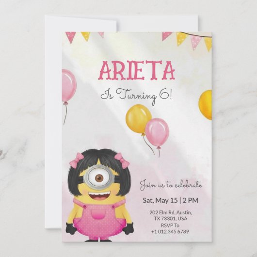 Birthday invitation in cute cartoon theme  (Devant)