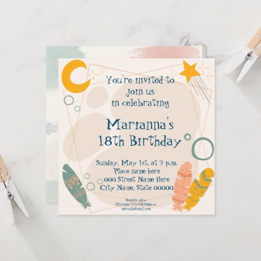 Birthday Invitation Indian Tribal Kaart (Voorkant / Achterkant in situ)