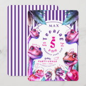 Birthday Invitation Kids Watercolour Dinosaur (Devant / Derrière)