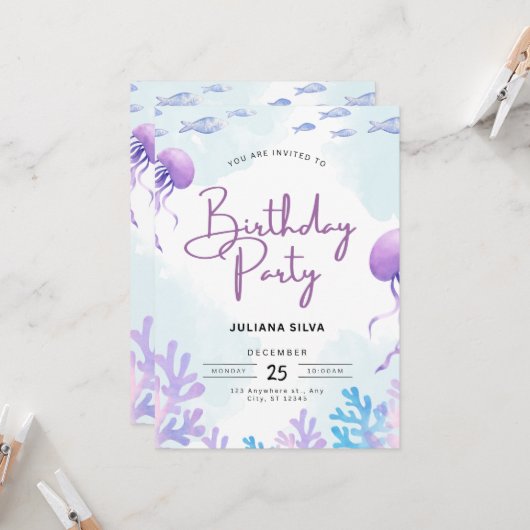 Birthday Invitation Neutral Beige Elegant Style (Devant/Arrière en situation)