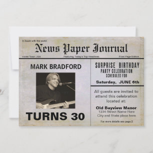 Birthday Invitation NEWS Journal-Insert Photo/AGE Kaart