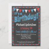 Birthday Invitation Red Blue Chalkboard Kaart (Voorkant)