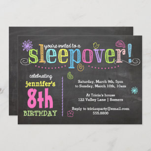 Birthday Invitation-Sleepover Party, Chalk + Neon Kaart